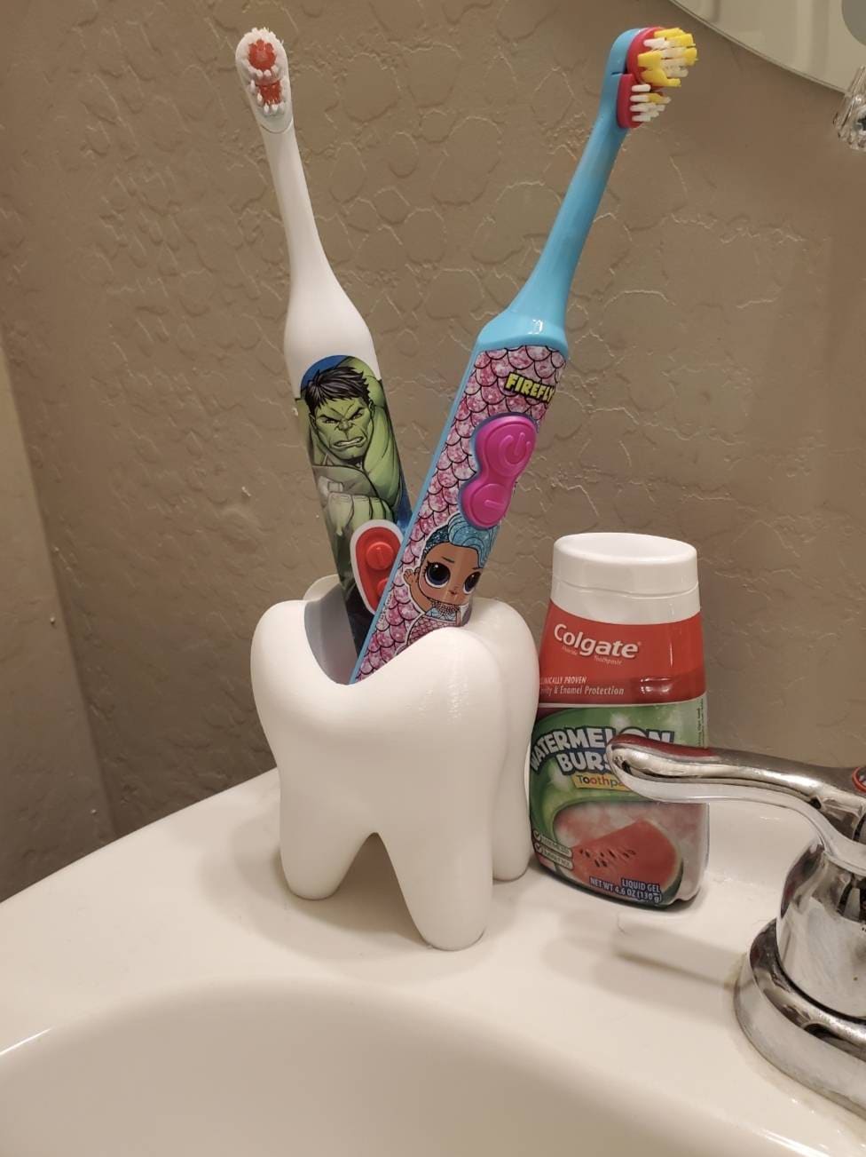 Tooth Shaped Cup for Toothbrush and Toothpaste Bathroom Decor