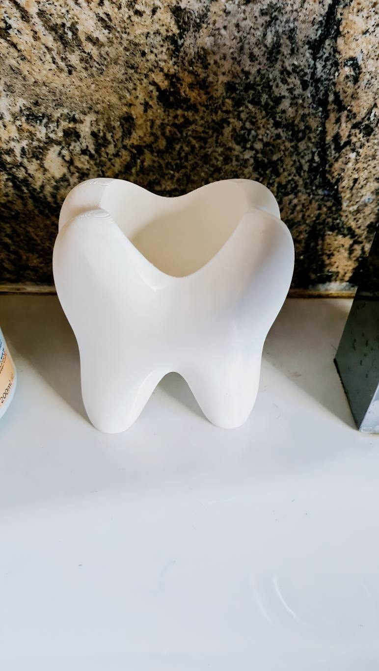 Tooth Shaped Cup for Toothbrush and Toothpaste Bathroom Decor