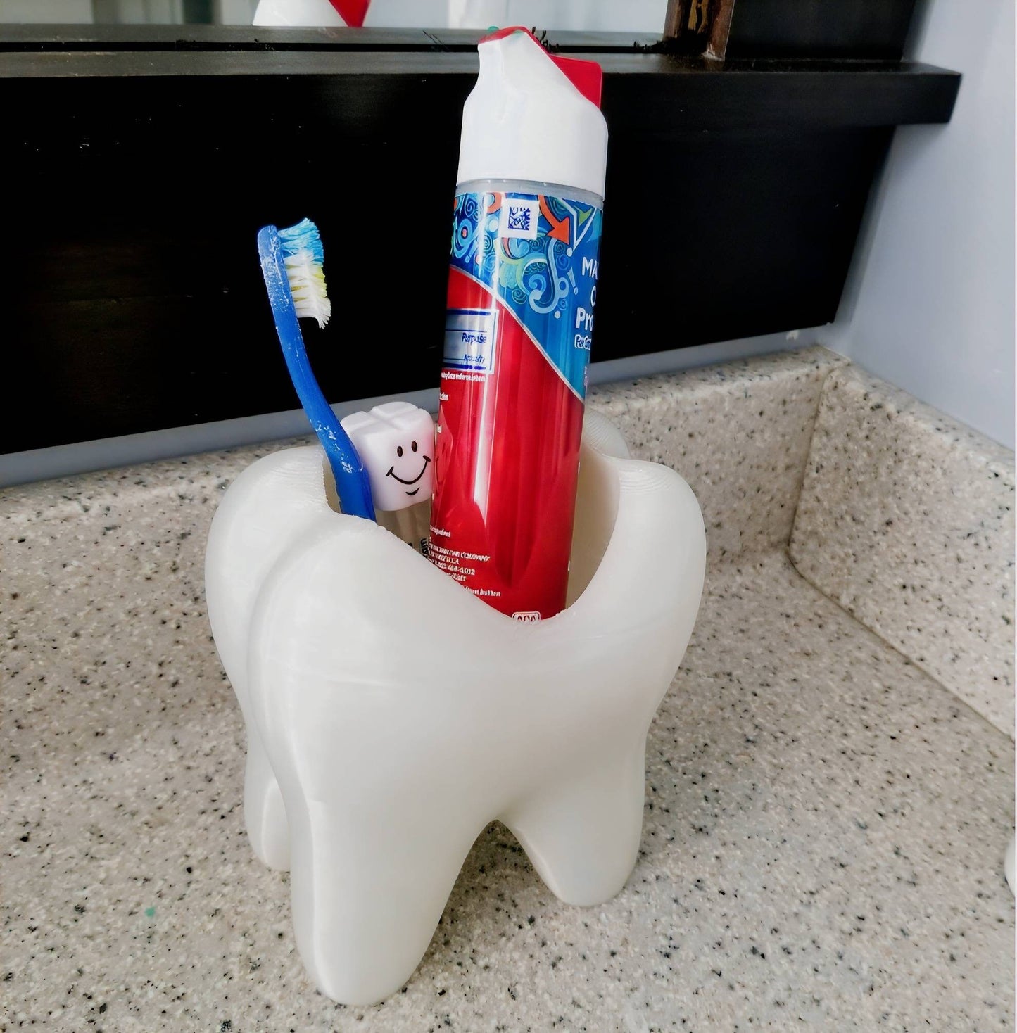 Tooth Shaped Cup for Toothbrush and Toothpaste Bathroom Decor