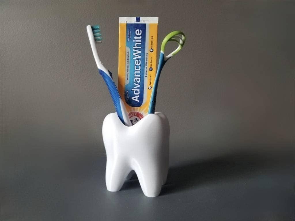 Tooth Shaped Cup for Toothbrush and Toothpaste Bathroom Decor